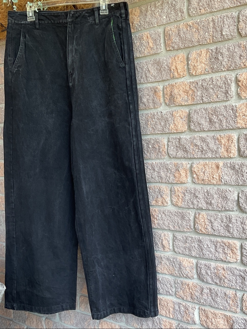 adidas KSENIASCHNAIDER Black Wide-Leg Chinos with Subtle Green Trim